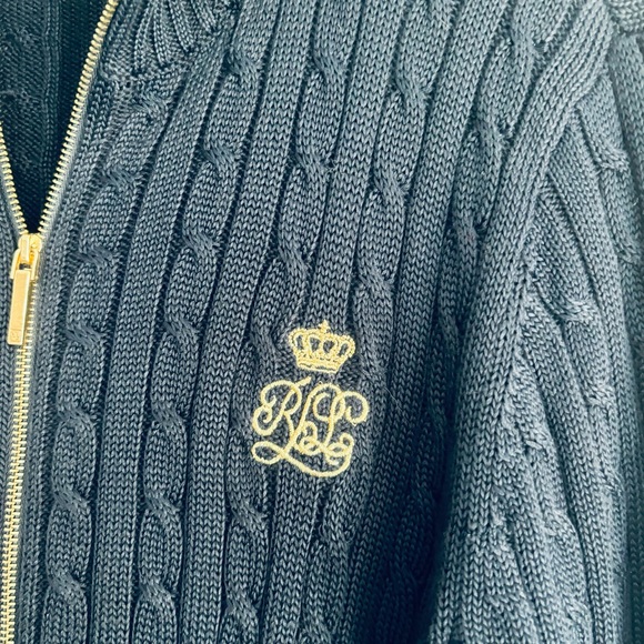 Lauren Ralph Lauren CableKnit Cardigan w/Gold Trim - Picture 3 of 7